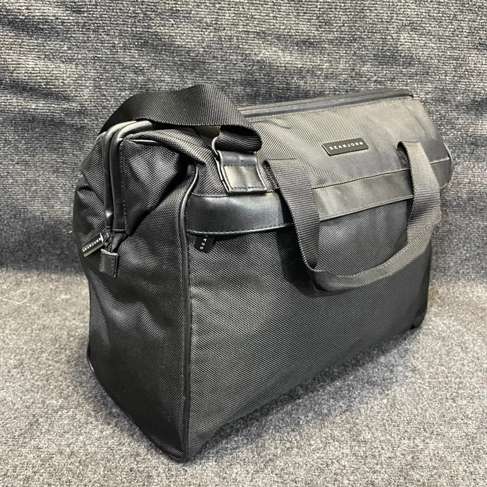 Sean John Mens Large Black Ballistic Nylon Duffle Travel Bag Carry On Weekender